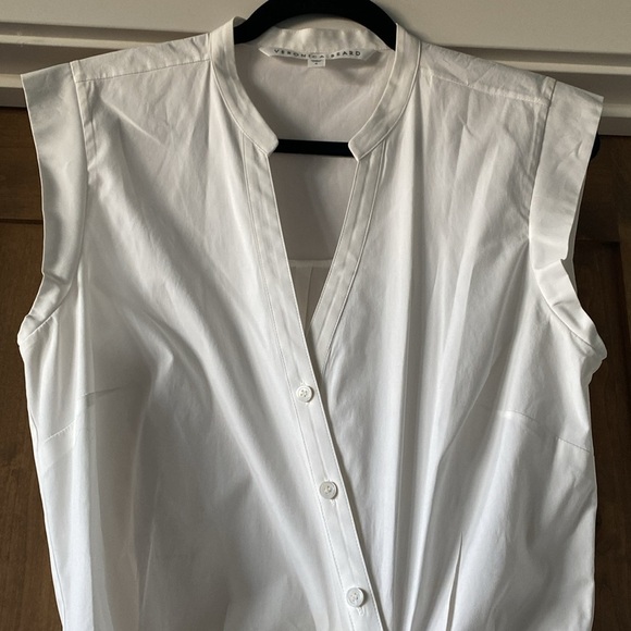 Veronica Beard Ruched Shirt Dress Womens Size 8 Cotton Midi contemporary White - Picture 7 of 12